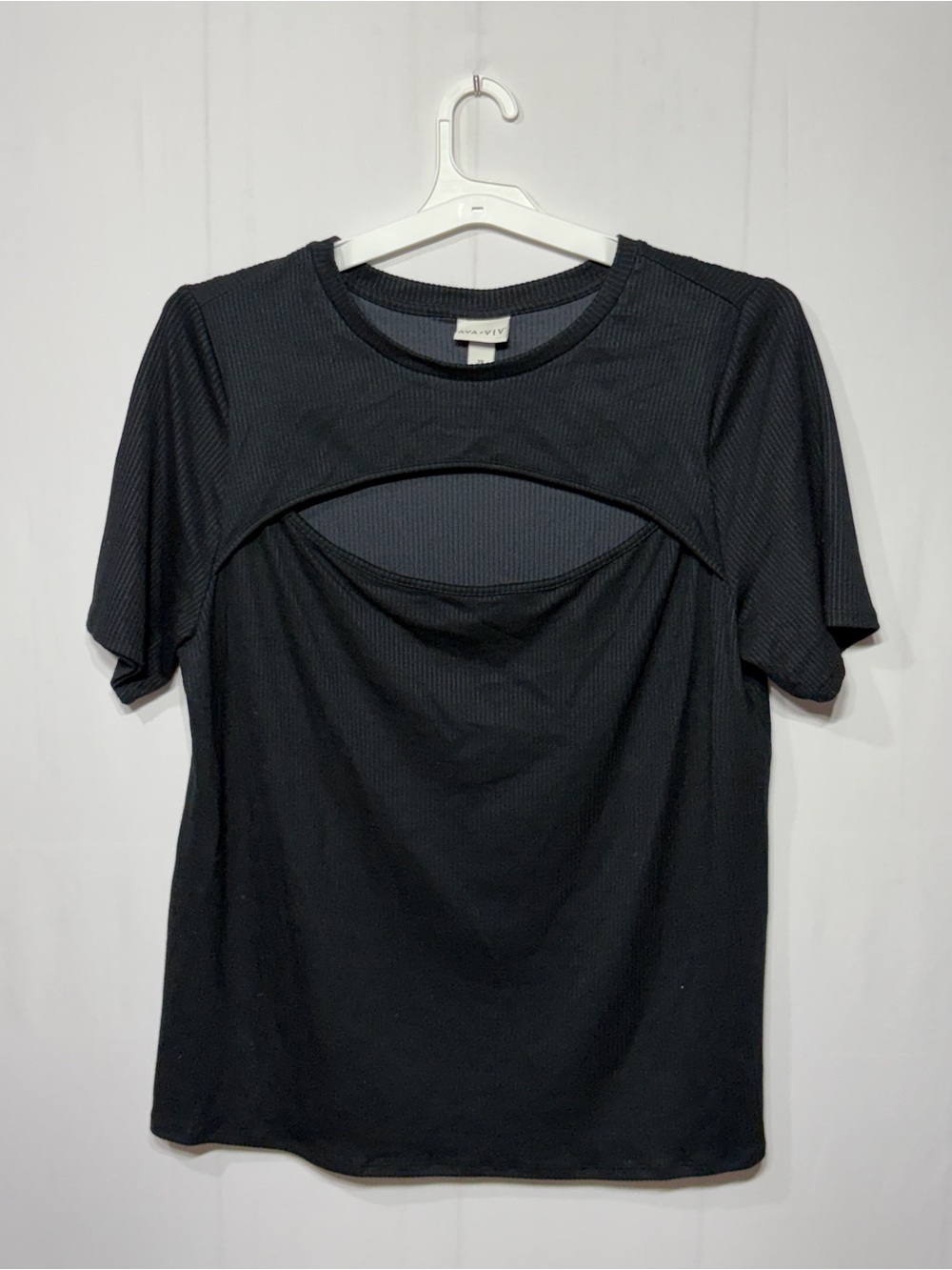 Ava & Vic Plus Size Black Short Sleeve Chest Cut Out Tee